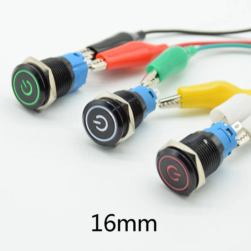 

16mm red blue green white Light Hot Car Auto Metal LED Power Push Button Switch Self locking/Reset On-off 5V 12V 24V 110V 220V