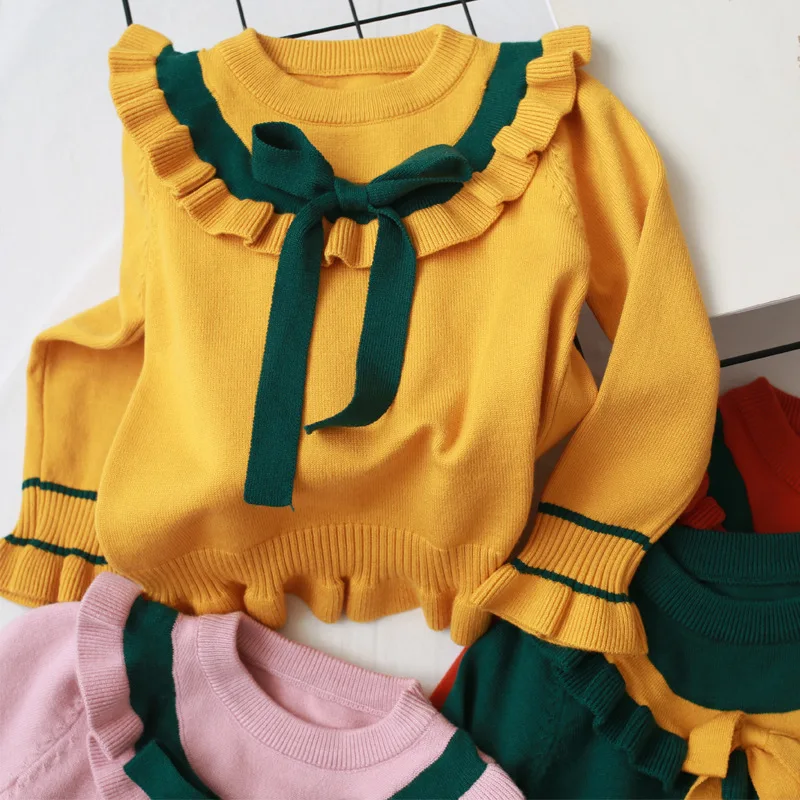 

Girl'S Sweater 2019 Autumn New Style College Style Long Sleeve Crew Neck Sweater Children Pullover Jacquard Sweater Fashion