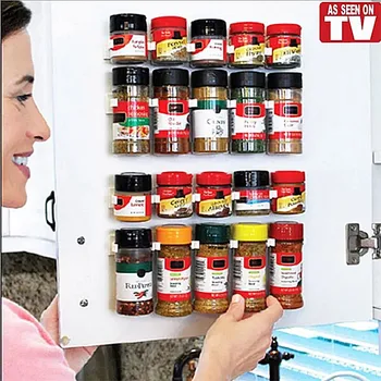 

4pcs Wall Mount Spice Bottle Rack Plastic Clip Storage Box Rack Kitchen Cabinet Door Hook Jar Spice Rack Kitchen Tools