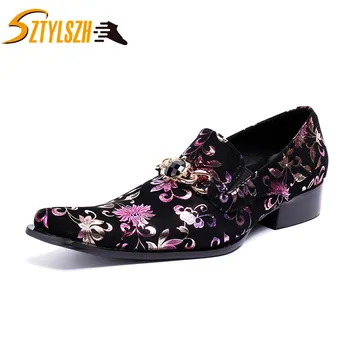 

Luxury Italy Style Men Trendy Print Loafers Dress Shoes Italy Male homecoming Prom Pageant Wedding Party Oxford shoes For Men
