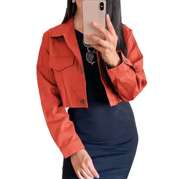 

Chic Women Autumn Solid Color Lapel Collar Single-breasted Short Blazer Coat