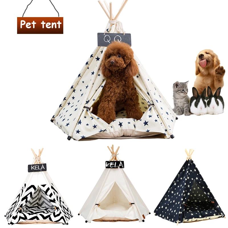Tienda de campaña portátil para mascotas, Teepee con cojín grueso y 4 colores disponibles para perros, cachorros, excursiones, interiores y exteriores