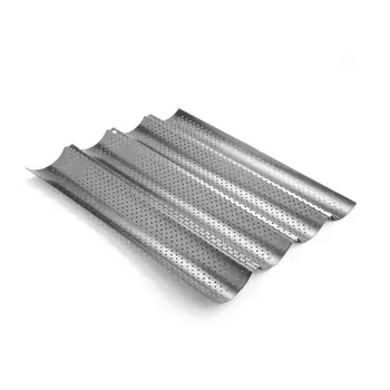 

Perforated Baguette Pan Non-Stick Perforated French Bread Pan Wave Loaf Bake Mold for French Bread Baking with 4 Gutters Silver