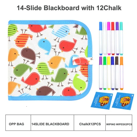 14 slide bird set Детские игрушки для рисования портативный мягкий мел доска рисованная книга волшебная ручка раскраска доска для рисования для детей подарок - Цвет: 14 slide bird set