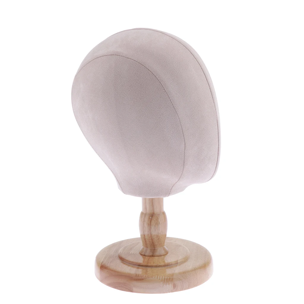 Cork Flocking Cloth Head Mannequin Manikin Wig Making Hat Display Styling Head with Wooden Stand - Beige