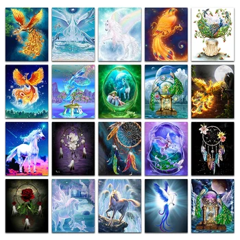 

5D Full Square Diamond painting embroidery Cross stitch Animals Phoenix bird unicorn feather DIY Round Drill Drawing mosaic 525