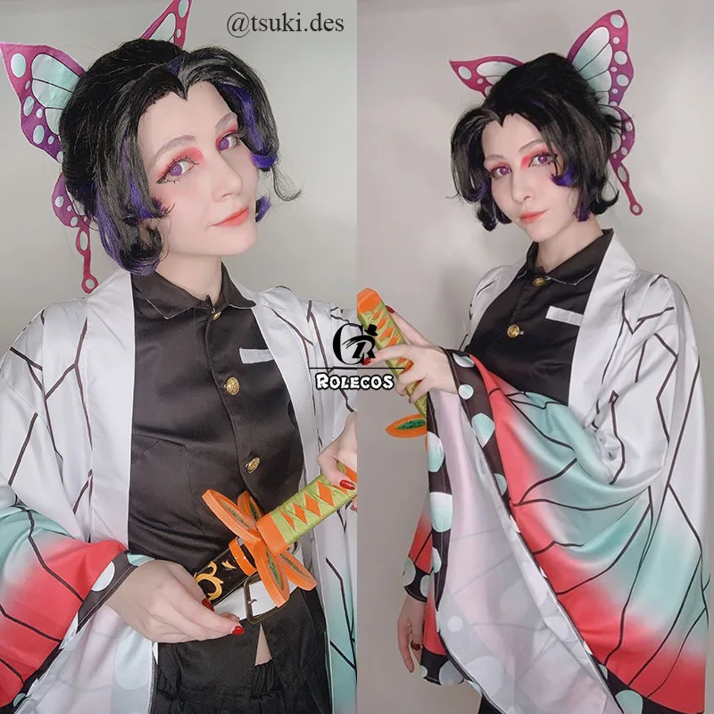 ROLECOS аниме демон Slayer Косплей Костюм Kochou Shinobu Kimetsu no Yaiba Хэллоуин женское кимоно