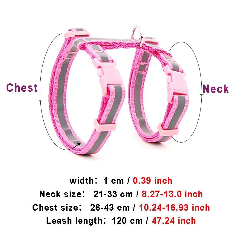 Reflective Nylon Cat Pet Collar Harness Leash Adjustable Bright Kitten Puppy Halter Collar Dog Pet Harness Belt 5