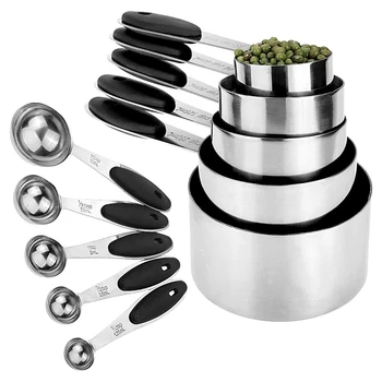 

Double Sided Stackable Magnetic Measuring Spoons & Cups Set - Stainless Steel & Non-Slip Silicone Handle,16 Pack