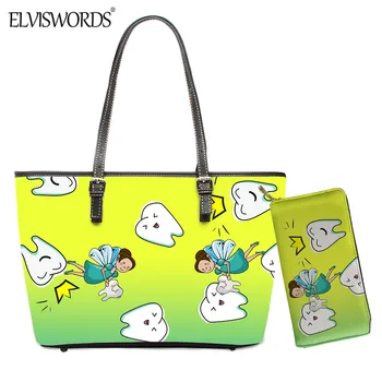 

ELVISWORDS 2020 Fashion Color Changing Design Tote for Women Cartoon Nursing 2PCS/Set Handbag and Purse Dentist Print Handle-bag