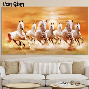 

DIY 5D Diamond Painting Seven white horses rush Full Round/square Cross Stitch Rhinestone Mosaic Home Decor