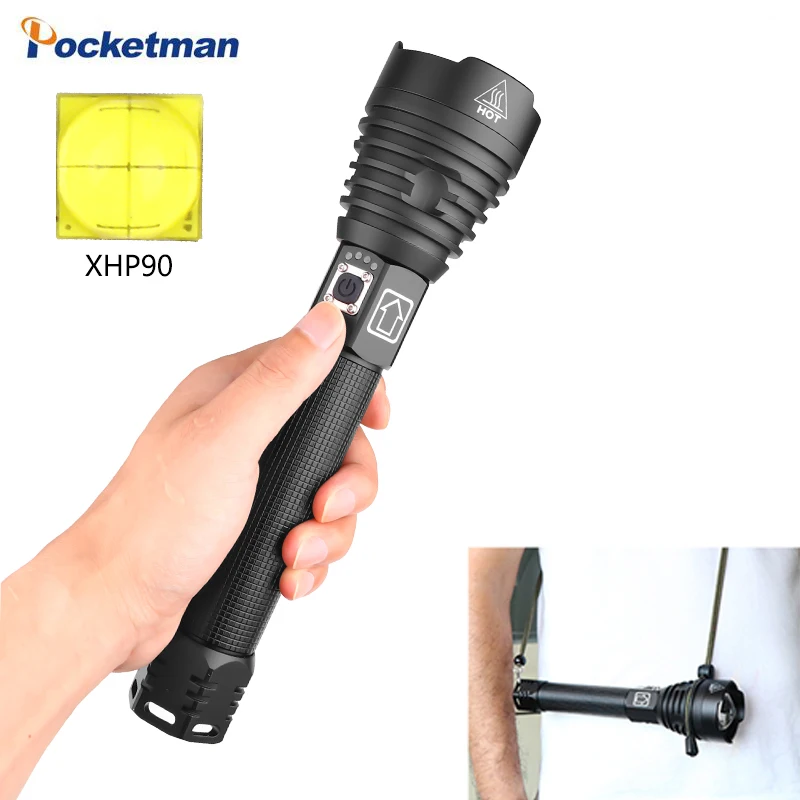 

150000Iumens XHP90 New LED flashlights, XHP90=1.5 XHP70.2, USB charging, 2*26650 long battery life, battery display, best campin