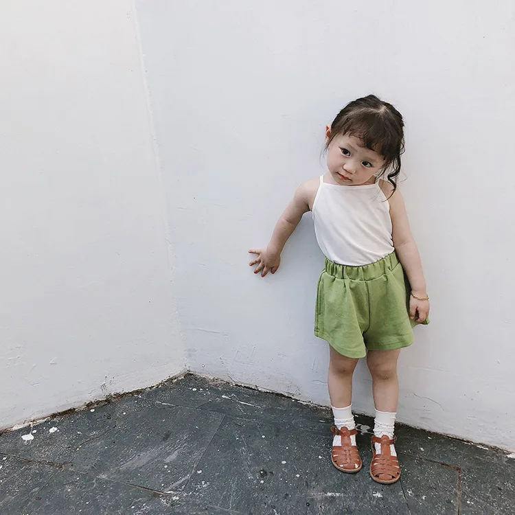 Summer Cute Girls Cotton Sleeveless Slipping Tops Kids All-match Casual T Shirts Clothes