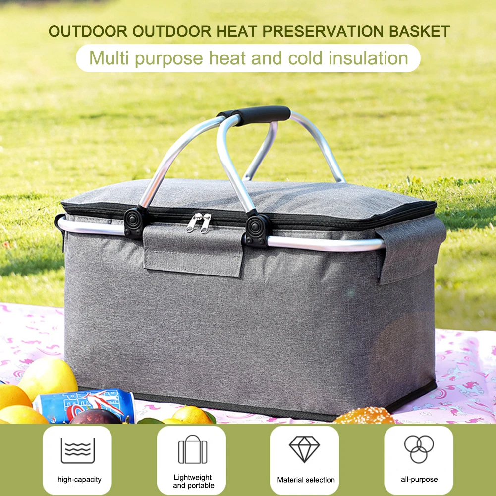 Folding Picnic Pouch Basket Large Capacity Multifunctional Insulated Bag  Outdoor Travel Camping Fishing Storage Box Organizer