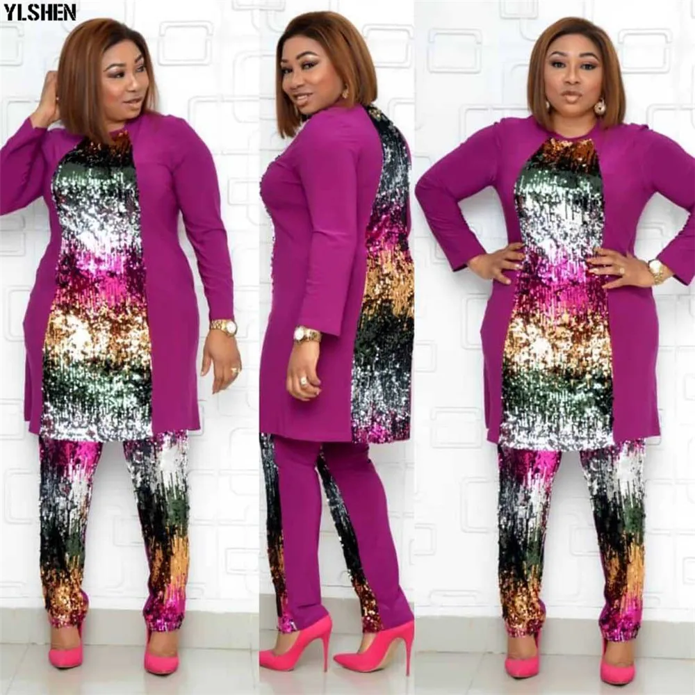 2 Piece Set African Clothes Super Size Dashiki Tops + Pants Suits African Dresses for Women Bazin Riche Africa Clothing for Lady 001