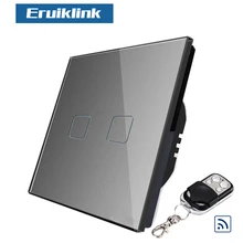 Eruiklink EU/UK 2 Gang 1 Way 433mhz RF Remote Control Wall Touch Switch, Wireless Remote Control Light Switches for Smart Home
