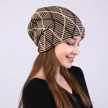 

Outdoor Unisex Bomber Hats Women Men Mix Color Winter Hats Plus Thick Plaid Knit Warm Hat Cap Gorros Hombre Invierno #YL5