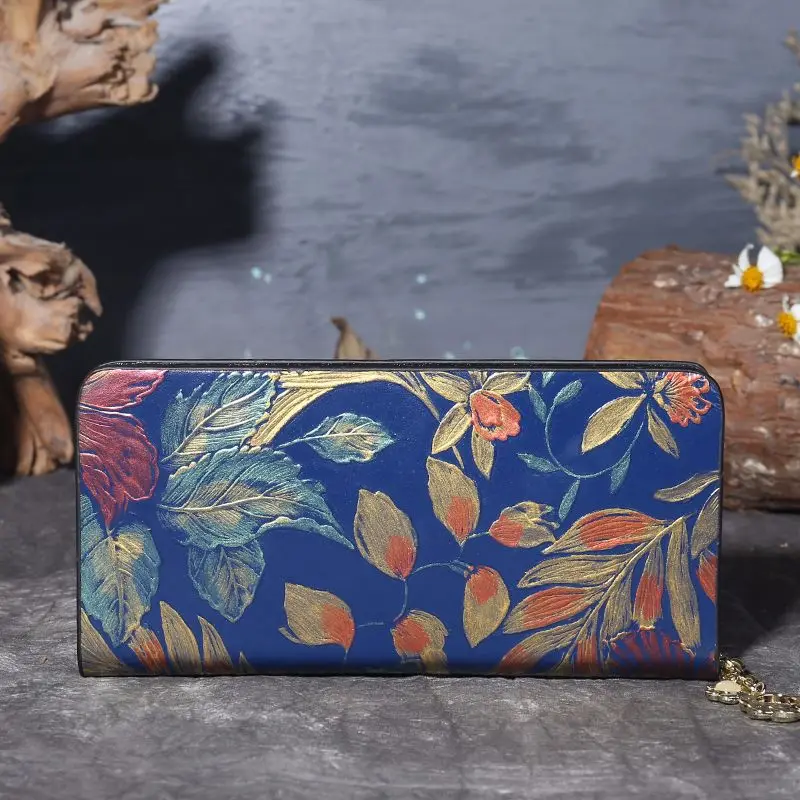 New style wallet, folk style, hand-painted, handbag, large capacity zipper wallet