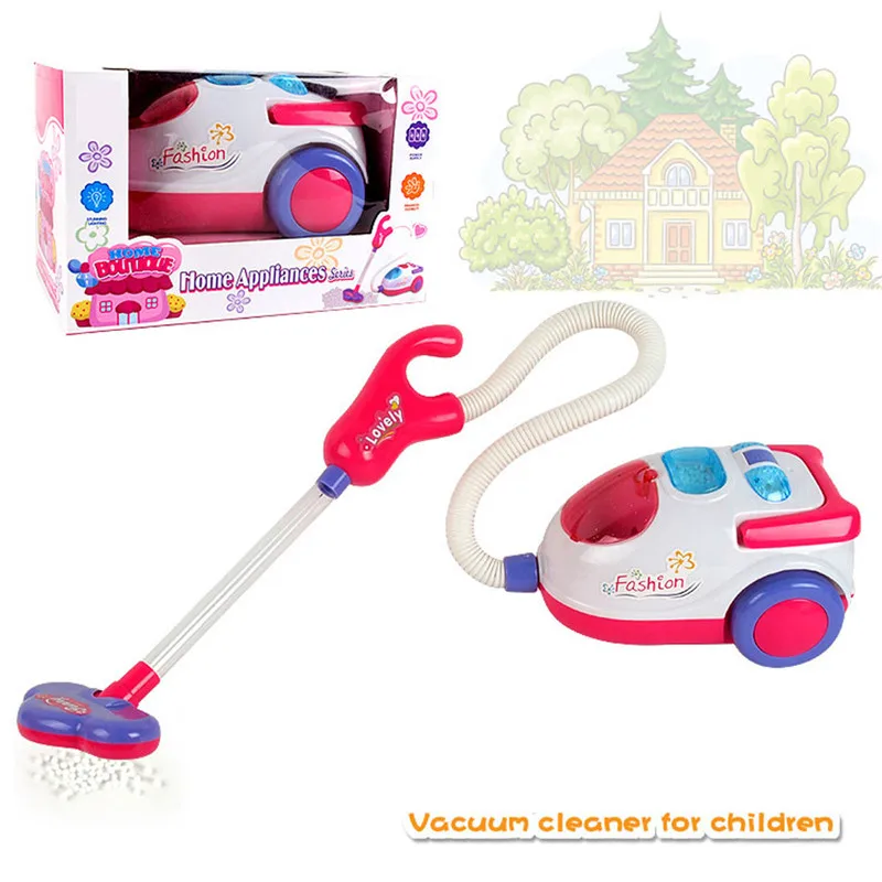 Simulation kitchen toy Vacuum Cleaner For Kids Role Hoover Fun Realistic Toy Pink with Light Sound Play #3S27 (4)