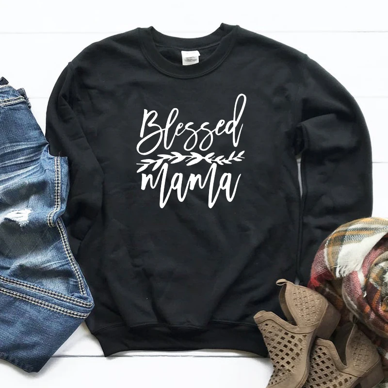  Blessed Mama Women Sweatshirt Crewneck Pullover Womens Clothing Harajuku Letter Print Causal Hoodie