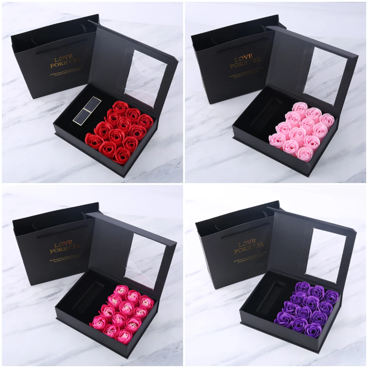 EternalRoseNecklaceOrnamentsGiftBoxAcrylic12pcsFoamLatexRoses