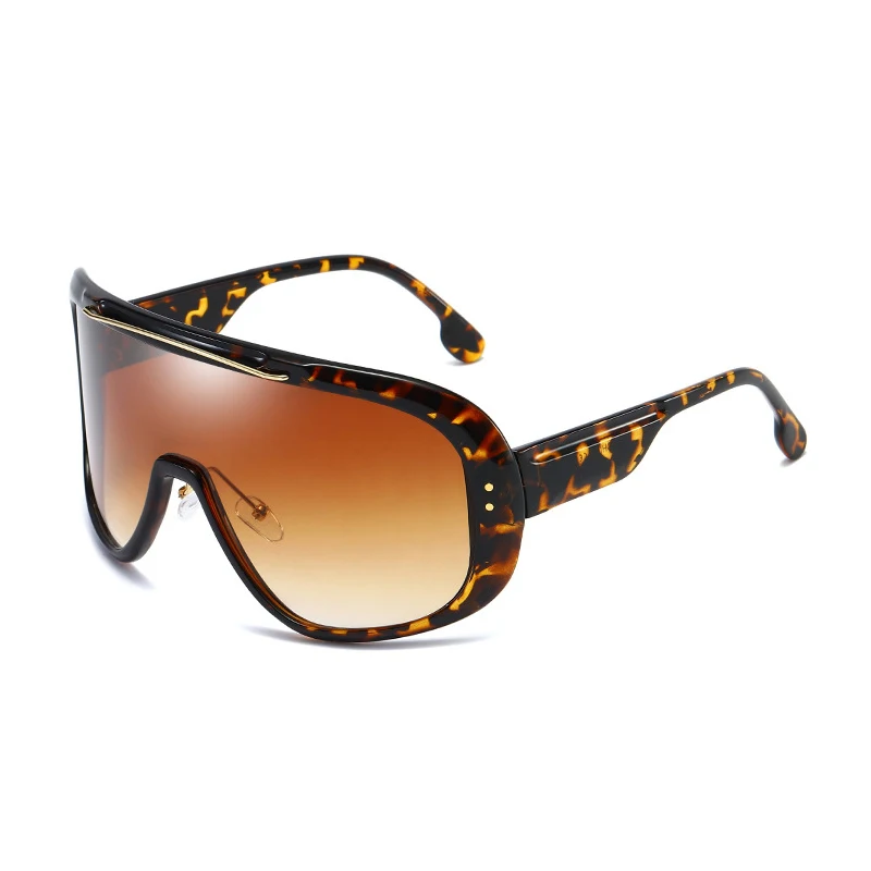Leopard-Brown OEC CPO женские крупные Солнцезащитные очки Мужские цельные защитные козырьки ветрозащитные очки солнечные очки с заклепками женские Gafas de sol O204 - Цвет линз: Leopard-Brown