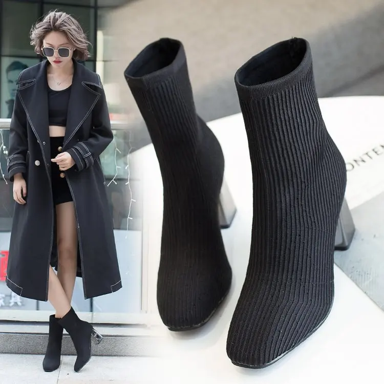 

Autumn Winter Women Boots zip High Heels Boots Fashion Sexy Pointed Toe Ankle Boots High Heels Botas Mujer Rivet Drop Shipping 6
