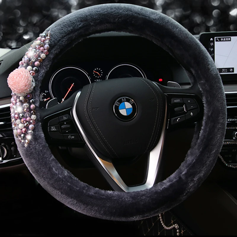 15 дюймов хрустальный горный хрусталь автомобильный чехол на руль мягкий теплый фланелет Автомобильные Чехлы На Руль Подходит для женщин, девушек и девочек