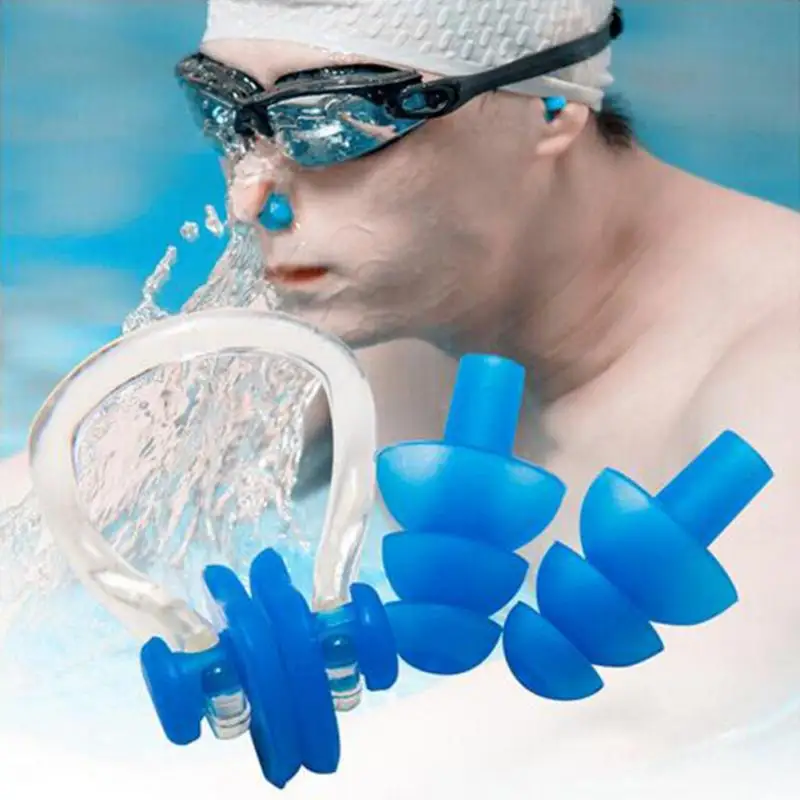 Silicone Swimming Ear Plugs Nose Clip Set Waterproof Swim Sports HY 