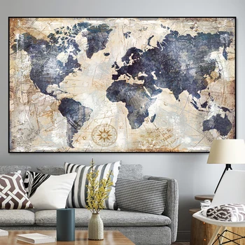 

Vintage World Map Canvas Painting Printing Poster Wall Pictures For Living Room Modern Nordic Map Pictures Decoration Art