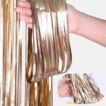 

1 * 2m/3m Metal Foil Edge Shiny Rain Curtain Birthday Party Wedding Decoration Photography Background Line Curtain Photo Props