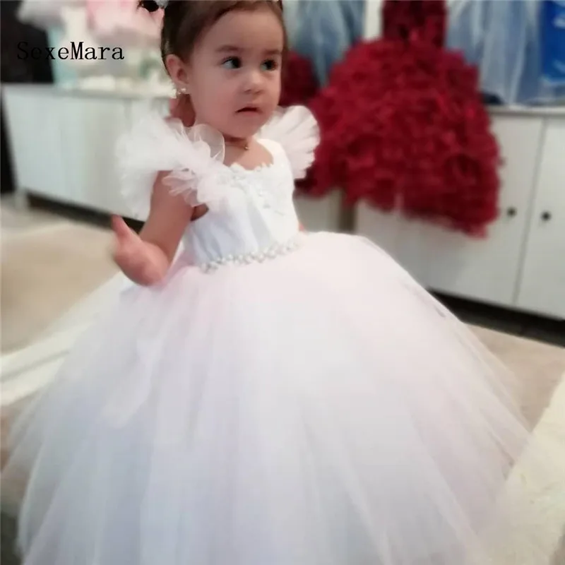 

Customized White Girl Dresses Fluffy Tulle Princess Birthday Dresses Baby Girl Dresses First Communion