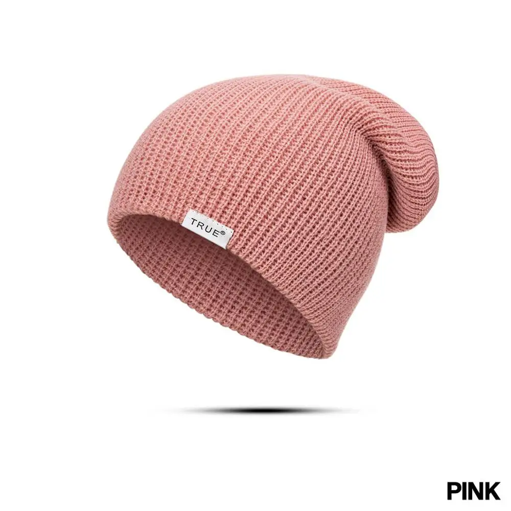 RUINPOP, зимние женские и мужские вязаные шапочки, одноцветная шапка Skullies Beanie, шапка, хип-хоп шапка с буквенным принтом, 10 цветов - Цвет: pink