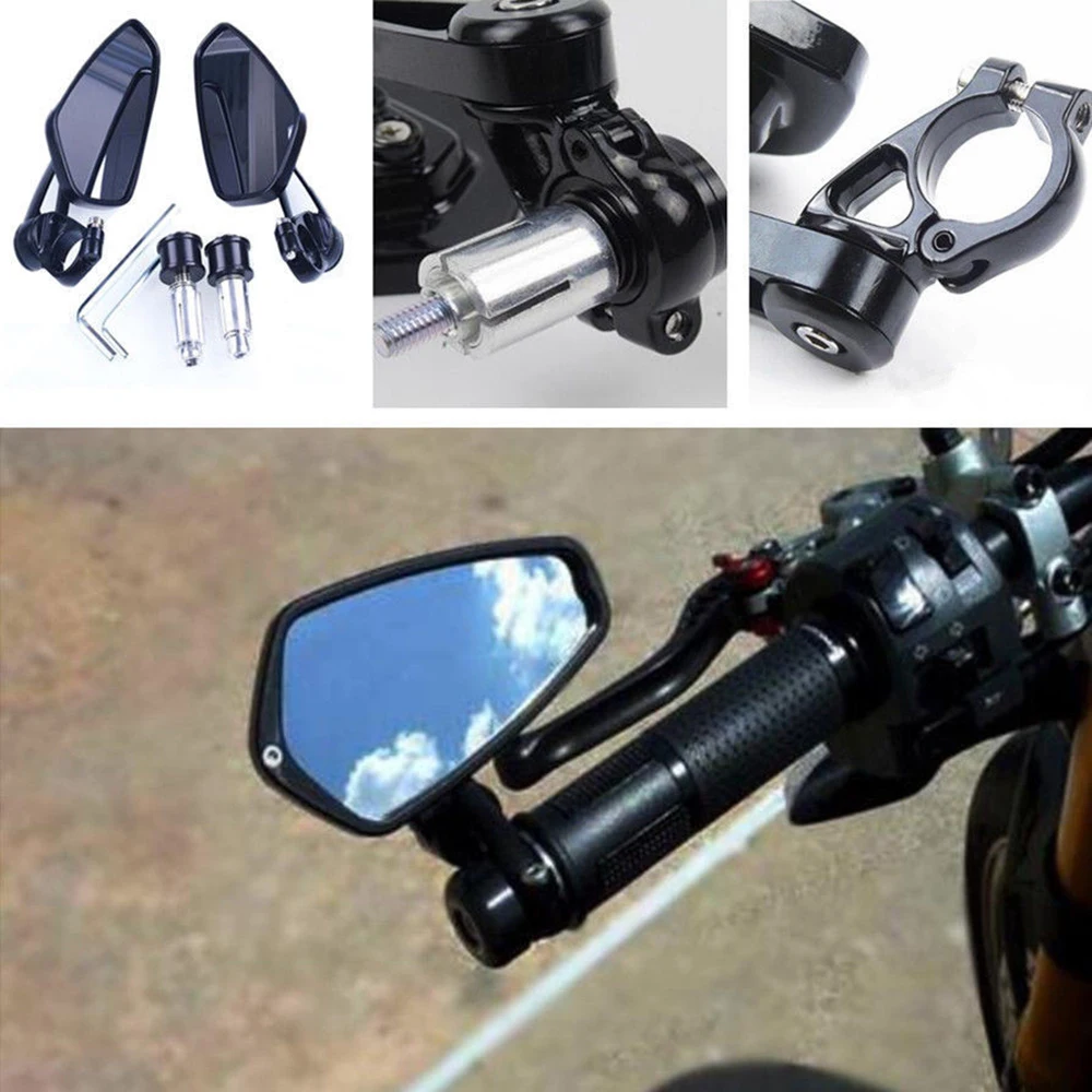 2 uds espejos de motocicleta de extremo de la barra de vidrio azul vista trasera Motor Cafe Racer Retrovisor motocicleta Moto espejos manillar final espejo