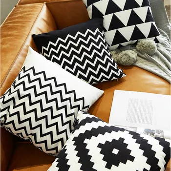 

DUNXDECO Cushion Cover Decorative Pillow Case Nordic Simple Black White Geometric Short Brush Flannel Shame Housse de coussin