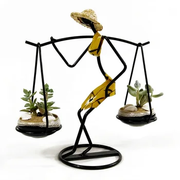 

Creative Metal Girl Figurine Abstract Carrier Girl Flower Pot Modern Art Ornament Home Decoration Accessories Desktop Ornament