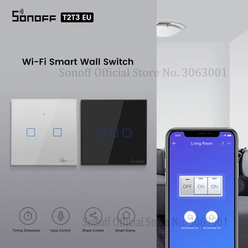 

SONOFF T2 T3 Black EU Wifi Light Switch Smart Wall Touch Switches APP/433 RF Remote Conrtol Switch Wireless 1/2/3 Gang Switch
