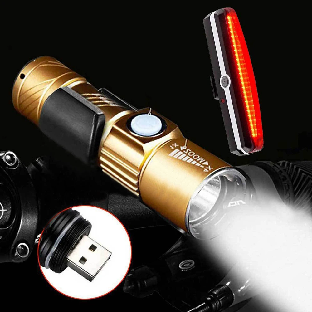 Rechargeable MTB Bike Lights Bicycle Cycling USB LED Head Front Rear Tail Lamp