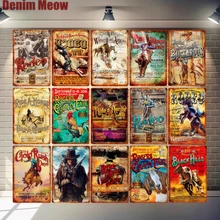 Rodeo Ретро металлическая жестяная вывеска для езды на лошадях художественный плакат бар паб кафе настенные тарелки корма Ковбой Золотой Раш доска винтажный домашний декор N304