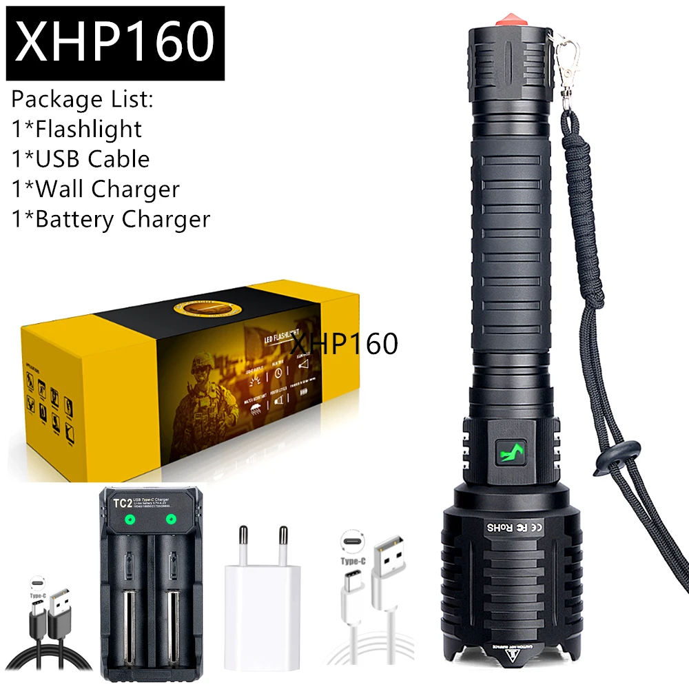 waterproof flashlights 10000mAH XHP160 16 Core Powerful LED Flashlight Torch 26650 Usb Rechargeable Tactial Flashlight Lantern Zoom Torch As Power Bank penlight torch Flashlights