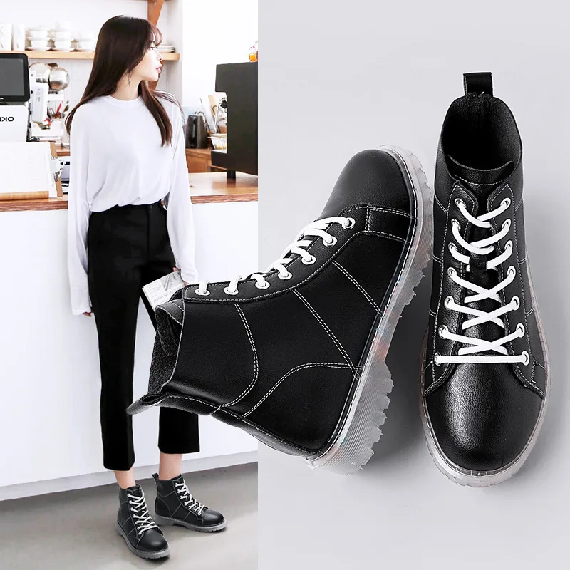

W- spring and autumn fashion lace up olid color Martin boots brand designer wild knight boots high-top casual tide shoes women
