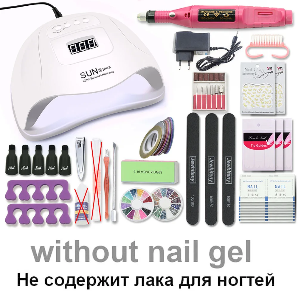x plus set3 Маникюрный набор для ногтей 120 Вт/80 Вт/54 Вт УФ-лампа с 10 шт. гель-лаком набор для сверления ногтей набор инструментов для дизайна ногтей верхнее Базовое покрытие - Цвет: x plus set3