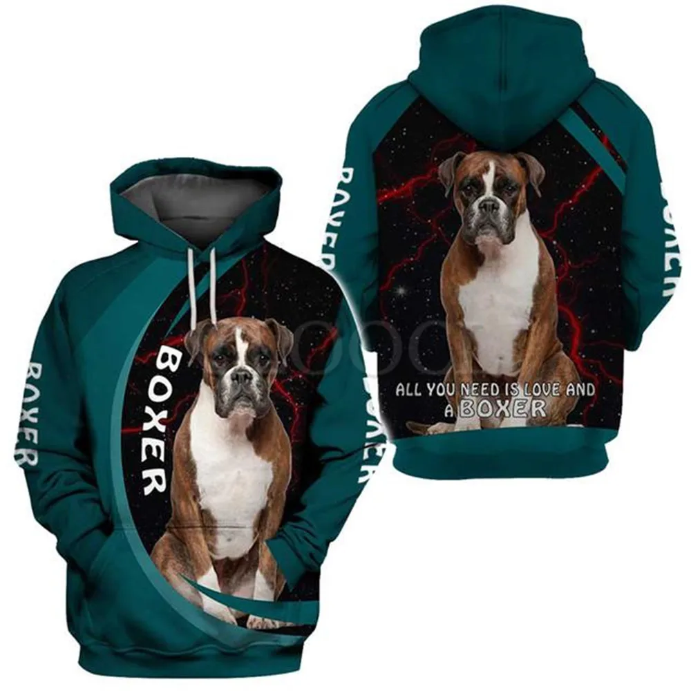 HX Animal Hoodies 3D Graphic Rottweiler Love And Dog Hoodies Hoodie Fashion Casual Pocket Streetwear Men Clothing