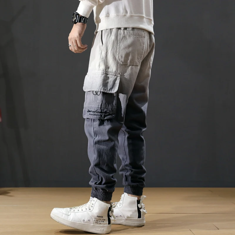 

Fashion Streetwear Men Jeans Loose Fit Spliced Designer Slack Bottom Cargo Pants Japanese Hip Hop Jeans Men Joggers Harem Pants