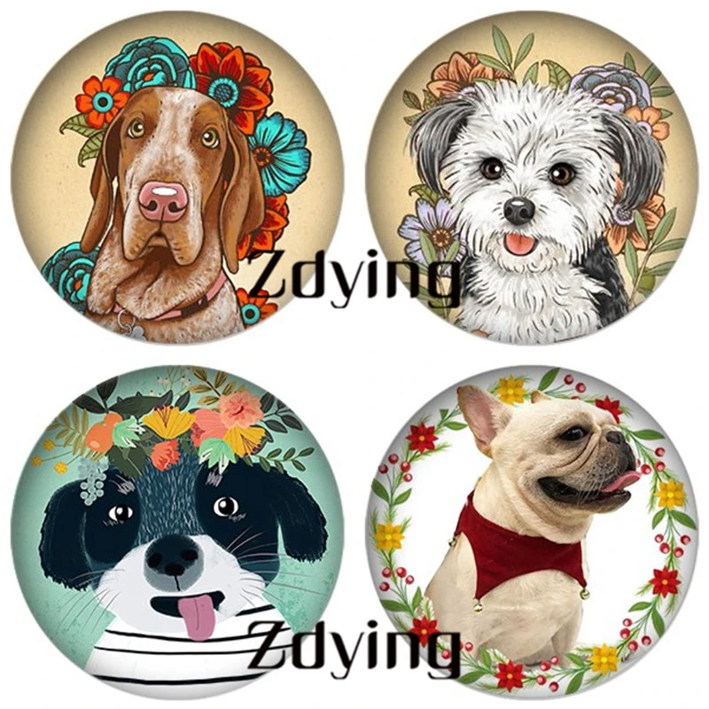 Zdying Animaux Avec Couronne De Fleurs En Verre Rond Chien Chat Loup Renard Image Cabochon Perles Demo Bijoux A Dos Plat Resultats Ds006 Aliexpress