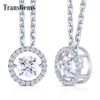 

Transgems 14K 585 White Gold Center 1ct Carat 6.5mm F Color Moissanite Floating Setting Pendant Necklace for Women Gold Jewelry
