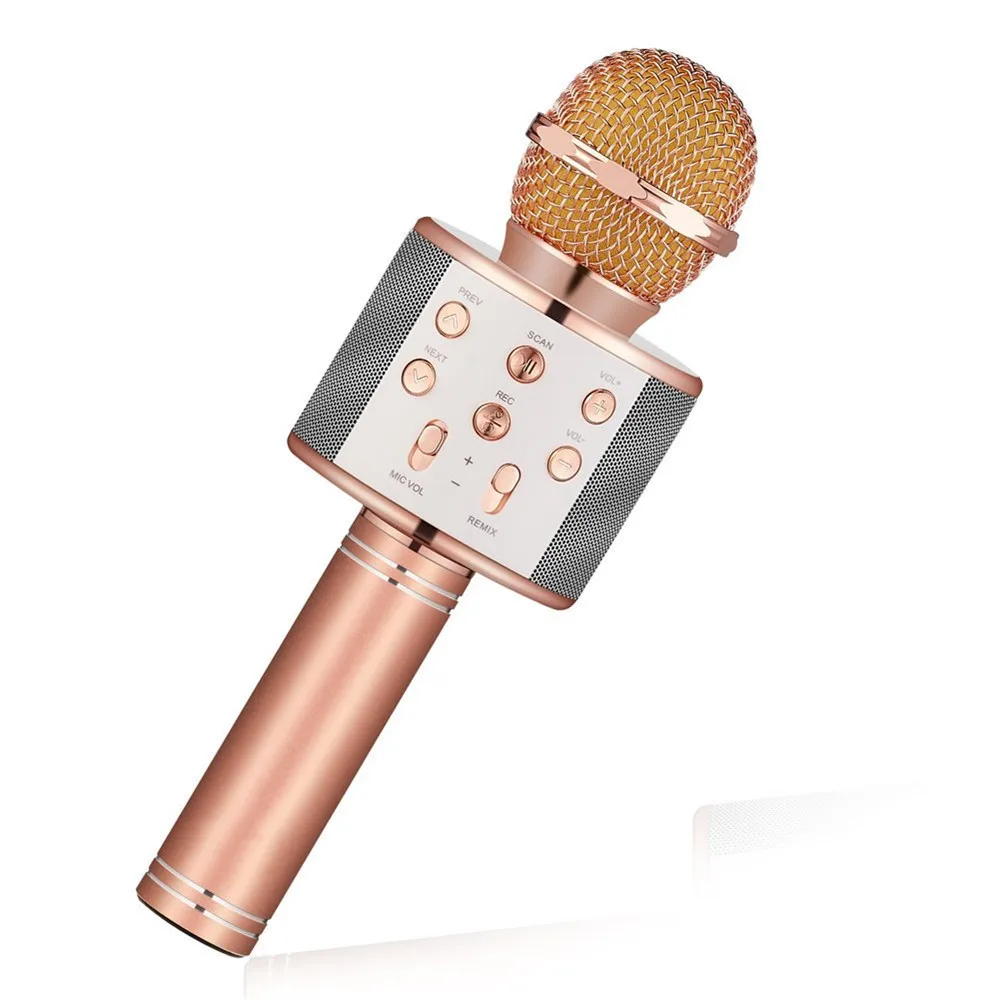 FGHGF mikrofon WS858 Bluetooth беспроводной конденсаторный машина караоке микрофон мобильный телефонный проигрыватель микрофон динамик Запись музыки - Цвет: rose gold
