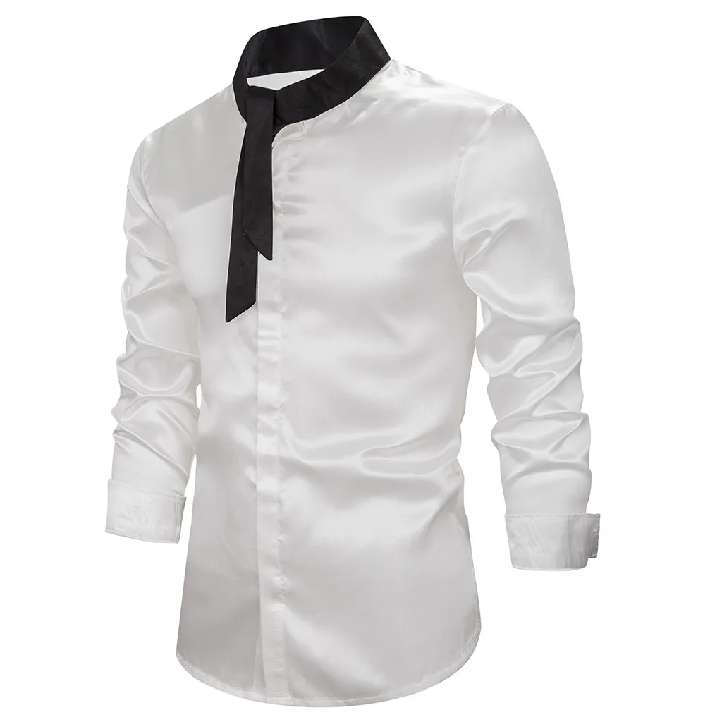 

Winter Men Shirt Slim Fit Patchwork Button Turn-down Collar white red Men Top Blouse Shirts Long Sleeve Chemises Homme