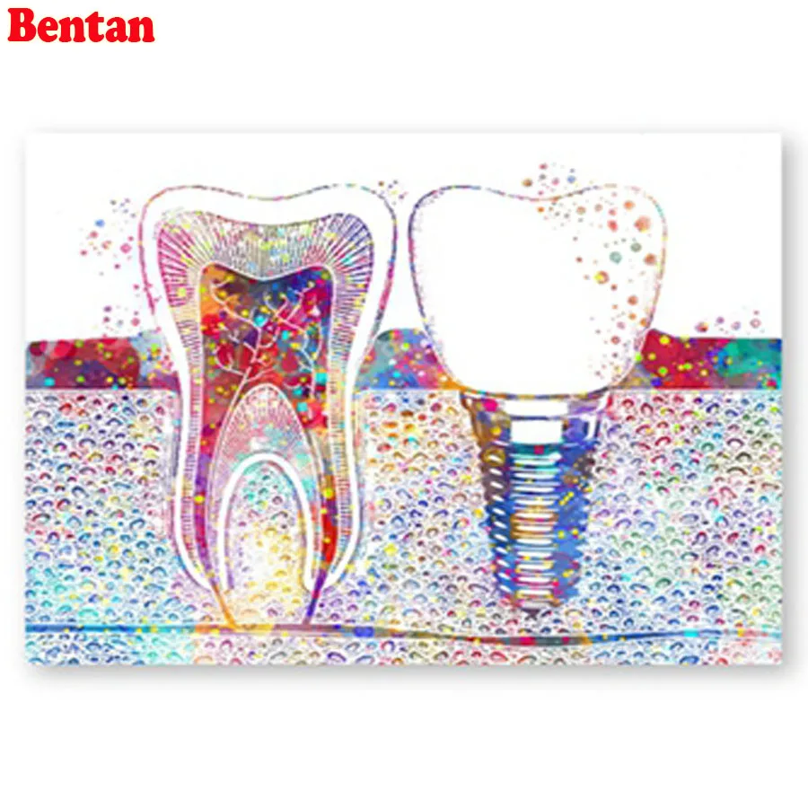Watercolor Tooth 5d Diy Diamond Painting Square Round Mosaic Diamond