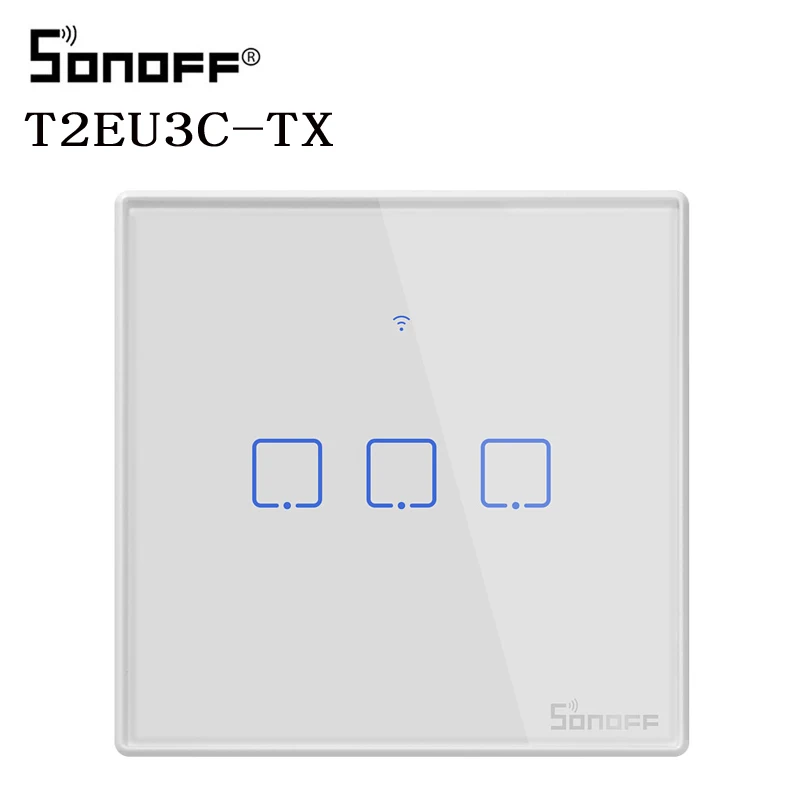 T2 EU 3 gang Интеллектуальный выключатель света Sonoff TX T2/T3 EU/UK Smart WiFi RF 433/приложение/сенсорное управление настенный выключатель света 1/2/3 Gang 86 Тип настенный сенсорный переключатель умный дом пульт дистанционного управления - Комплект: T2 EU 3 gang
